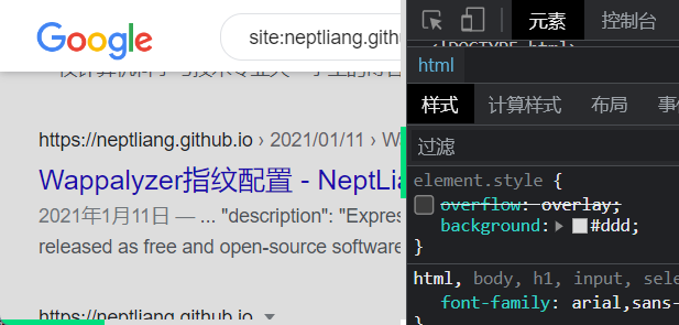 设置 overflow: overlay 前的<html/>（还设置了 background: #777）